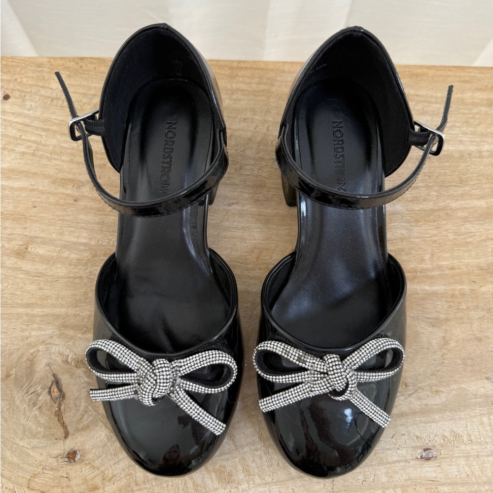Nordstrom Kids Leilani black sparkly bow pump | dress shoe party | size 2 - Picture 7 of 11